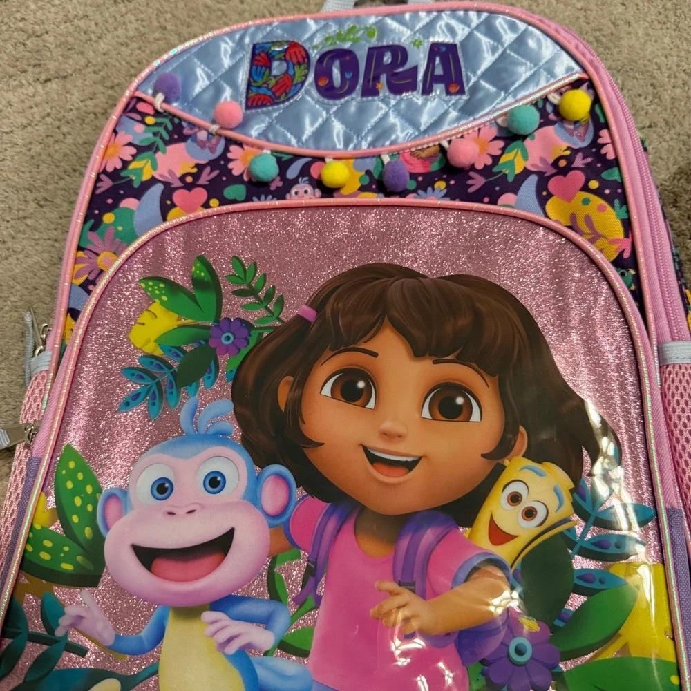 Nickelodeon Dora‎ the Explorer Backpack Bioworld Pink Purple Floral Glitter NWT
